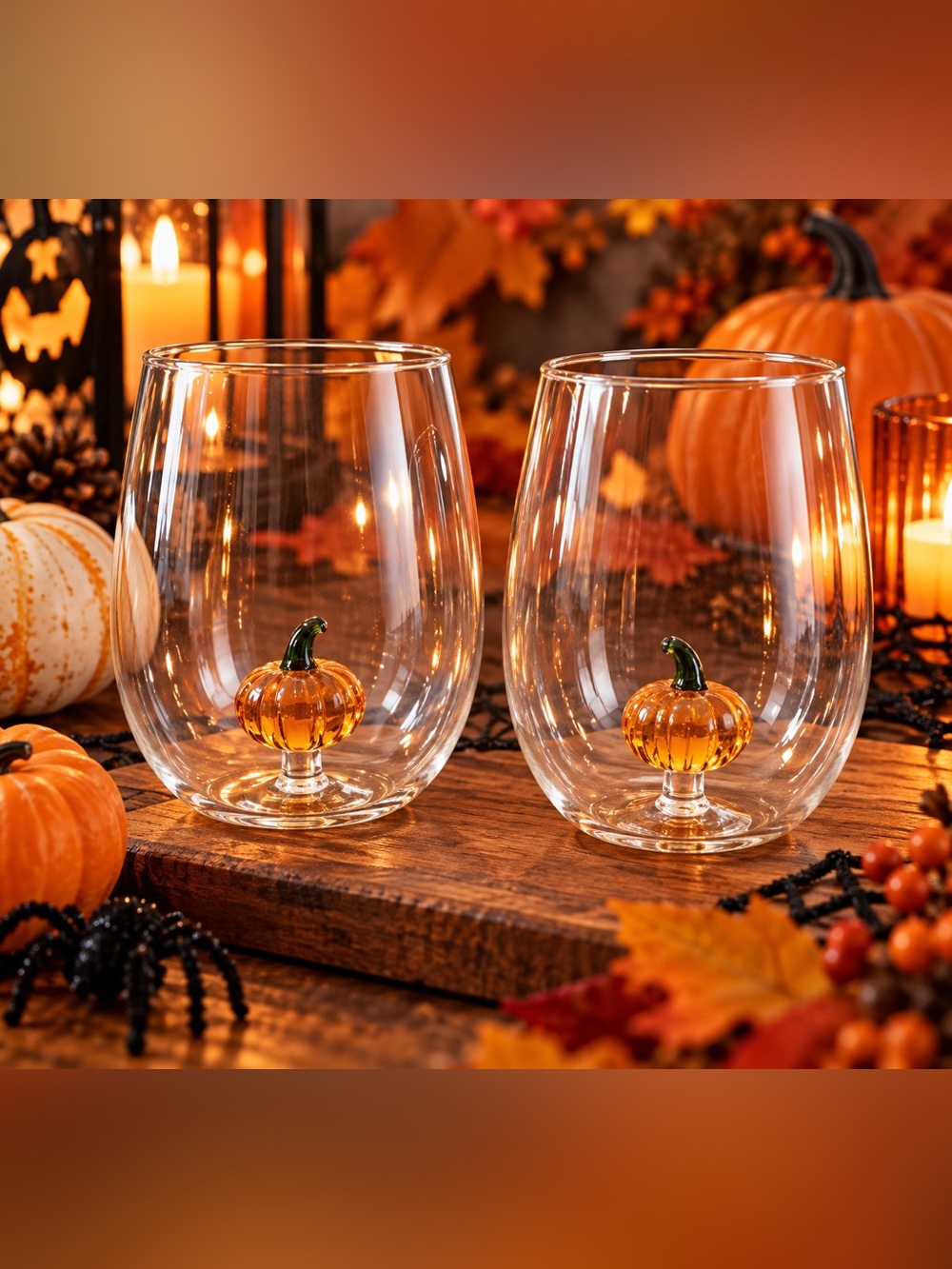 NEW SOLD OUT Anthropologie Eerie Stemless Wine Glasses, Pumpkin, Set of 2 🎃